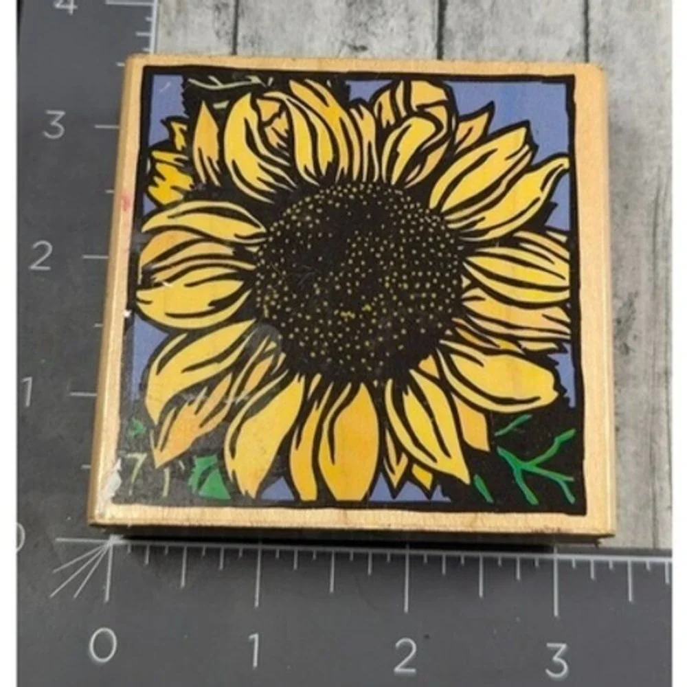 Rubber Stampede Sunflower Print Block Rubber Stamp Wood #i86